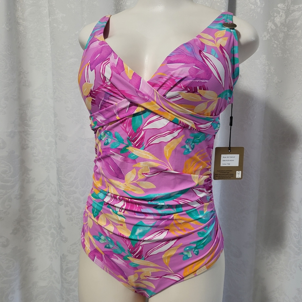 Nip Tuck Women's One Piece Swimsuit, Size 10, Pink Floral, Vacation Summer - Picture 12 of 16